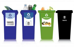 recycling and waste bins for sorting of waste and recyclable materials helps improve diversion rate